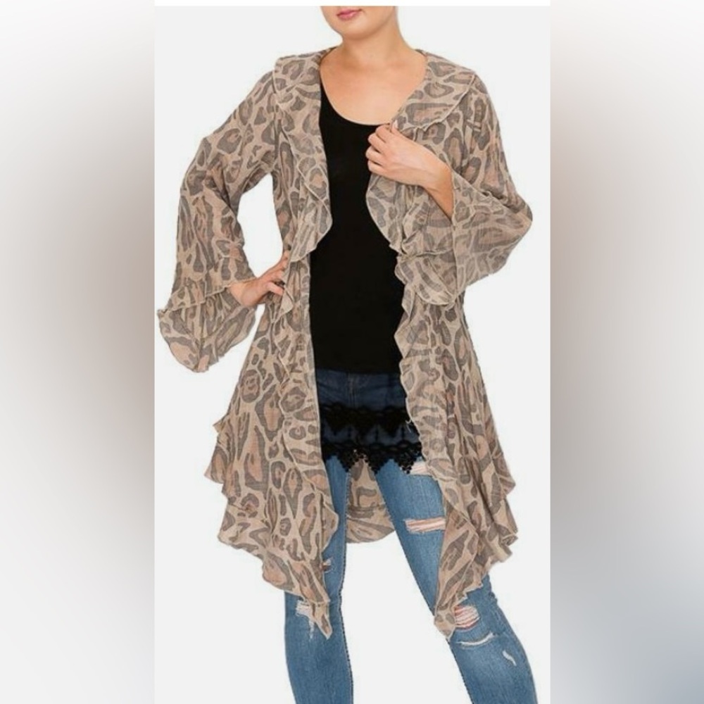 Leopard Print Ruffle Cardigan Kimono
